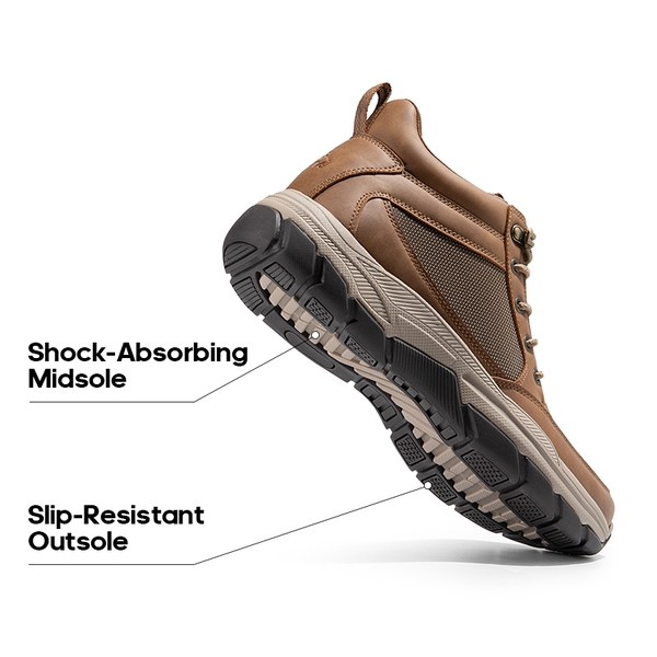Men's Lightweight Vegan Leather Hiking Boots - LIGHT BROWN - 2